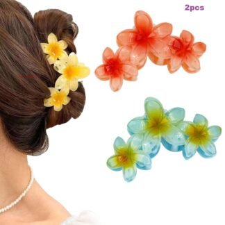 2pcs Floral Plastic Hair Claws, Multicolor