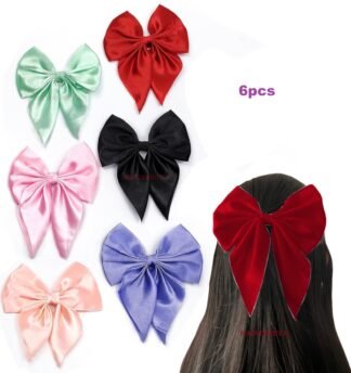 6pcs Satin Bow Alligator Hair Clip, Multicolor