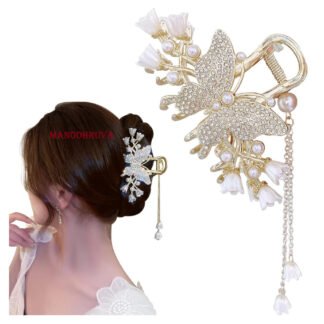 1pc Butterfly Tassel Big Hair Claw, Metal Rhinestone
