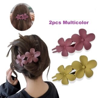 2pcs Matt Floral Duckbill Hair Clips, Multicolor