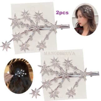 2pcs Star Hair Alligator Clips, Silver Color