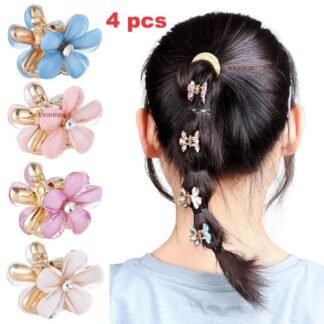 4pcs Crystal Flower Hair Claw, Multicolor