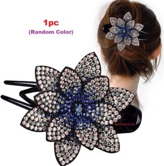 Rhinestone Flower Banana Hair Clip (1 Piece, Random Color)