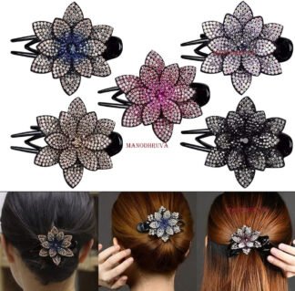 Rhinestone Flower Banana Hair Clip (1 Piece, Random Color)