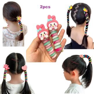 2pcs Cartoon Bunny Spiral Hair Wrap Ponytail Accessories, Multicolor