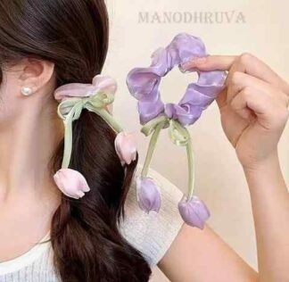 2pcs Tulip Hair Scrunchies, Multicolor