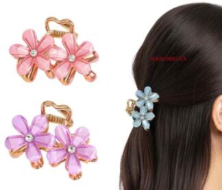 2pcs Crystal Flower Hair Clutcher, Multicolor