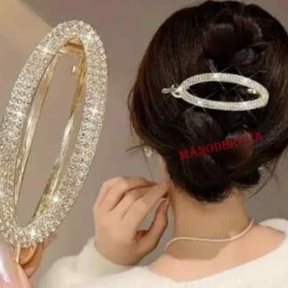Silver Metal Oval Hair Barrette Clip for Women