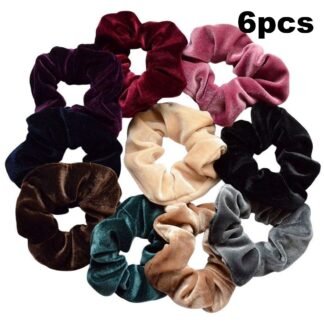 6pcs Velvet Scrunchies, Multicolor