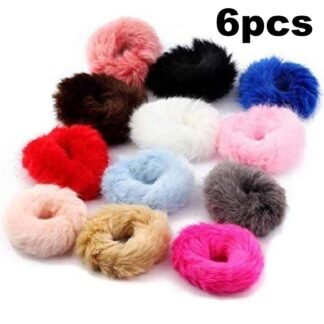 6pcs Fur Hair Scrunchies, Multicolor