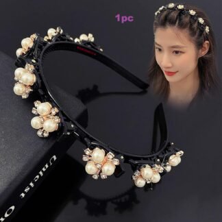 Black pearl headband for women and girls with floral pearl decoration