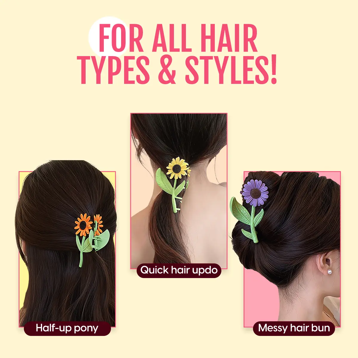 MANODHRUVA sunflower hair clutcher with green leaf design