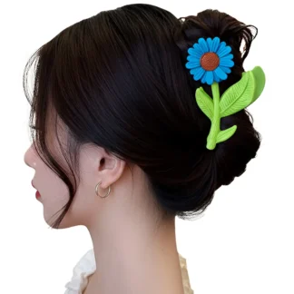 MANODHRUVA sunflower hair clutcher with green leaf design