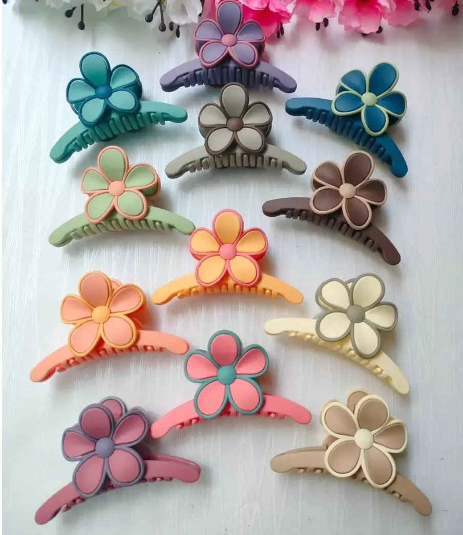 MANODHRUVA T shape flower hair clutcher in multicolor matte plastic