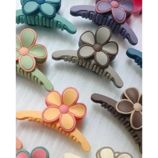 MANODHRUVA T shape flower hair clutcher in multicolor matte plastic