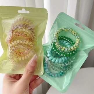 Spiral Coil Hair Ties 6 Pcs Set | Multicolor Hair Bands | Random Pouch