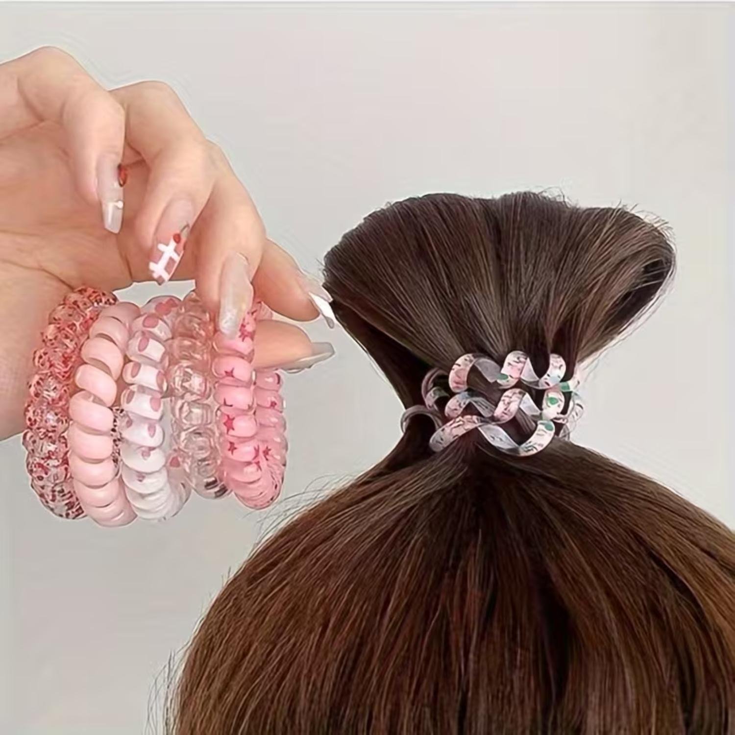 Spiral Coil Hair Ties 6 Pcs Set | Multicolor Hair Bands | Random Pouch - Image 3
