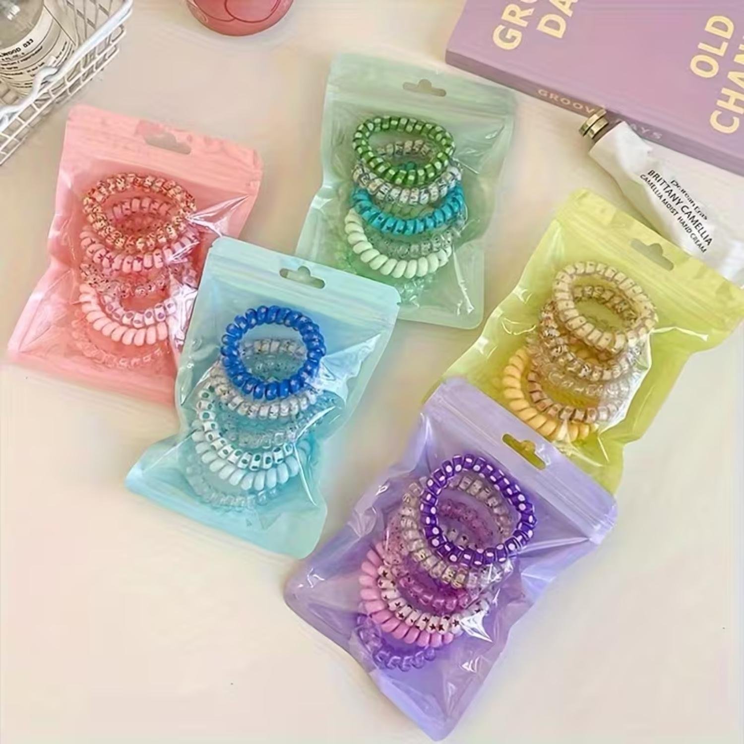 Spiral Coil Hair Ties 6 Pcs Set | Multicolor Hair Bands | Random Pouch - Image 2