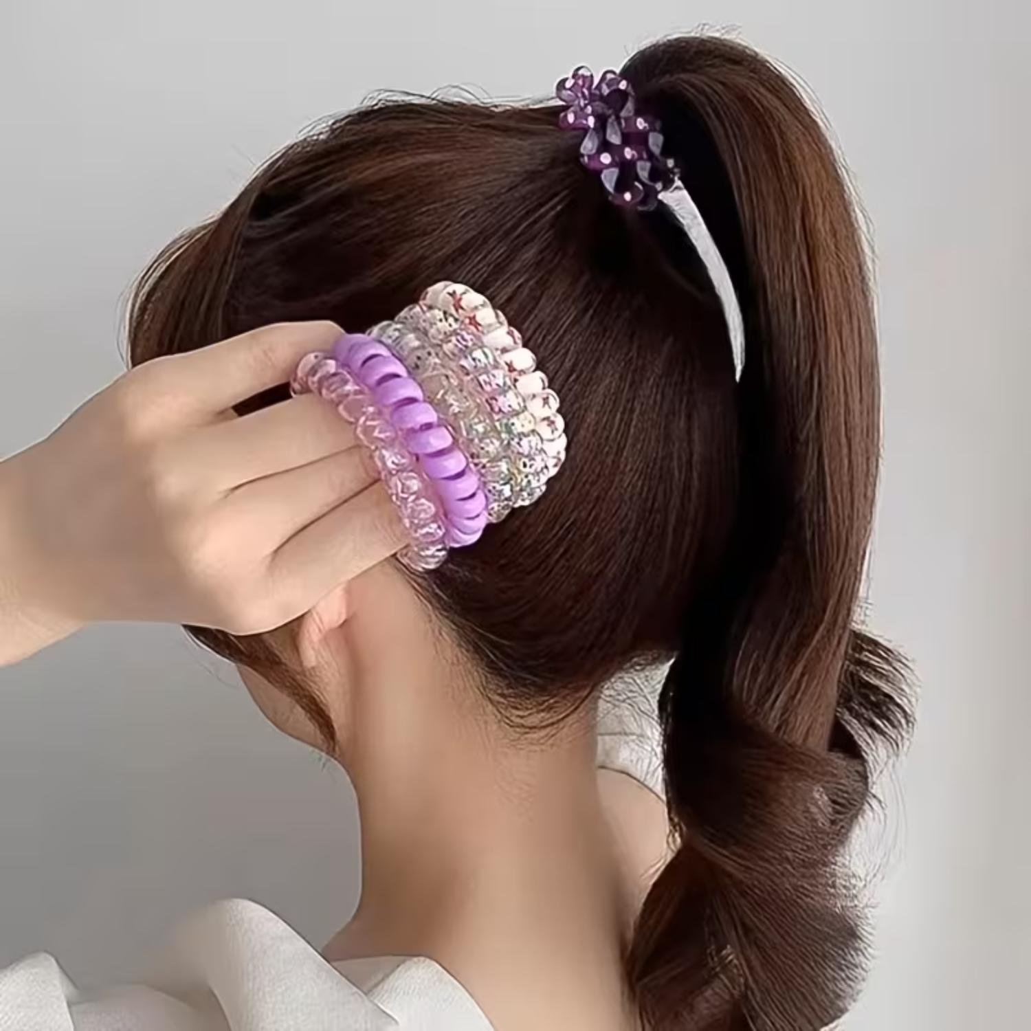 Spiral Coil Hair Ties 6 Pcs Set | Multicolor Hair Bands | Random Pouch