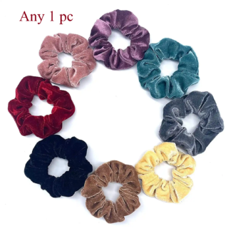 Velvet scrunchie for women and girls, 1 piece in random color